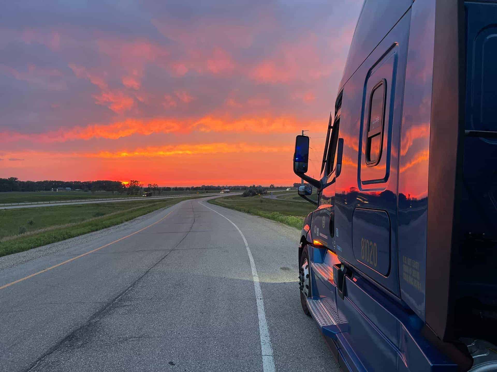 Werner truck with sunset in background