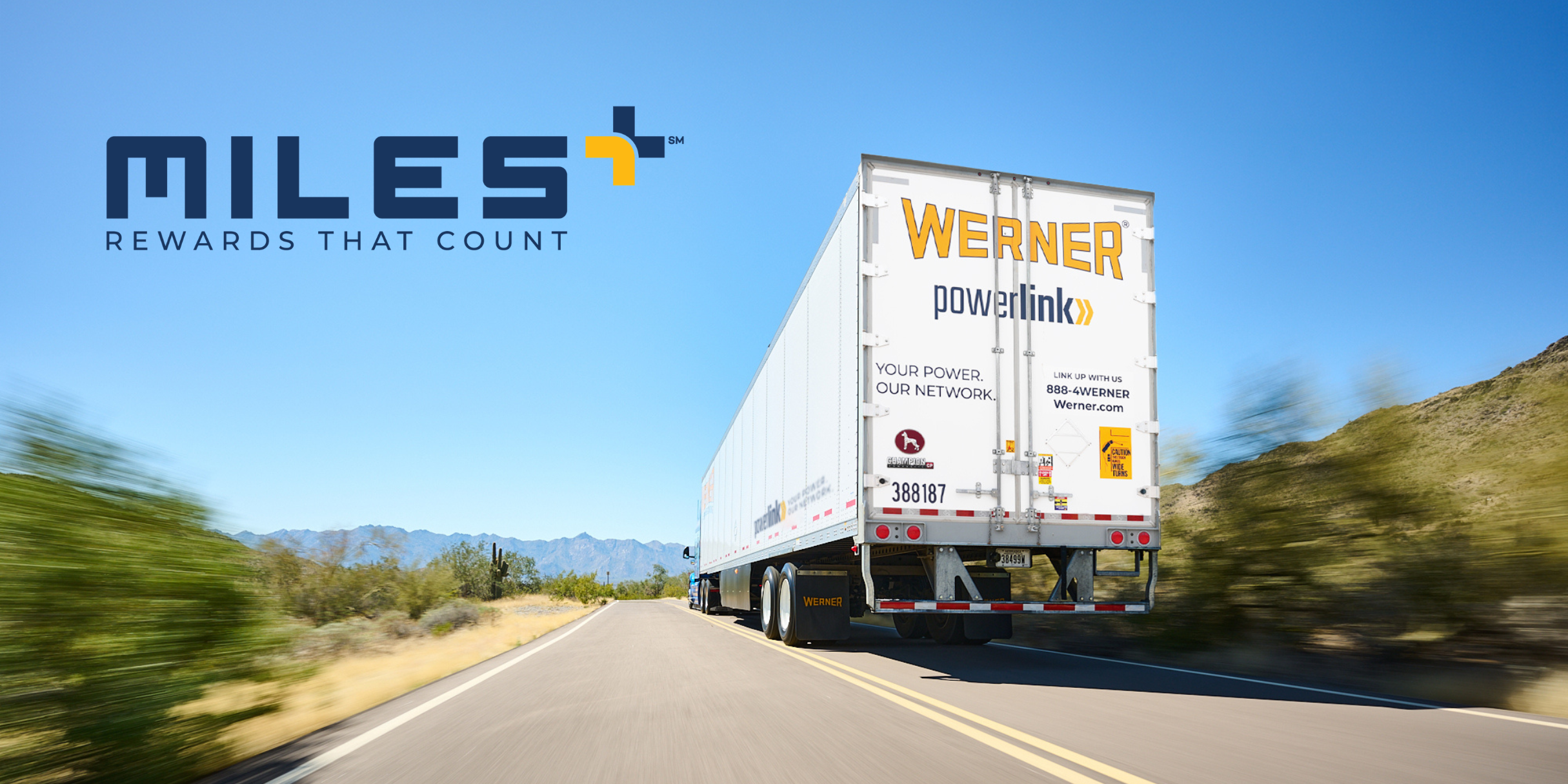 PowerLink Miles+ Werner PowerLink truck driving down road